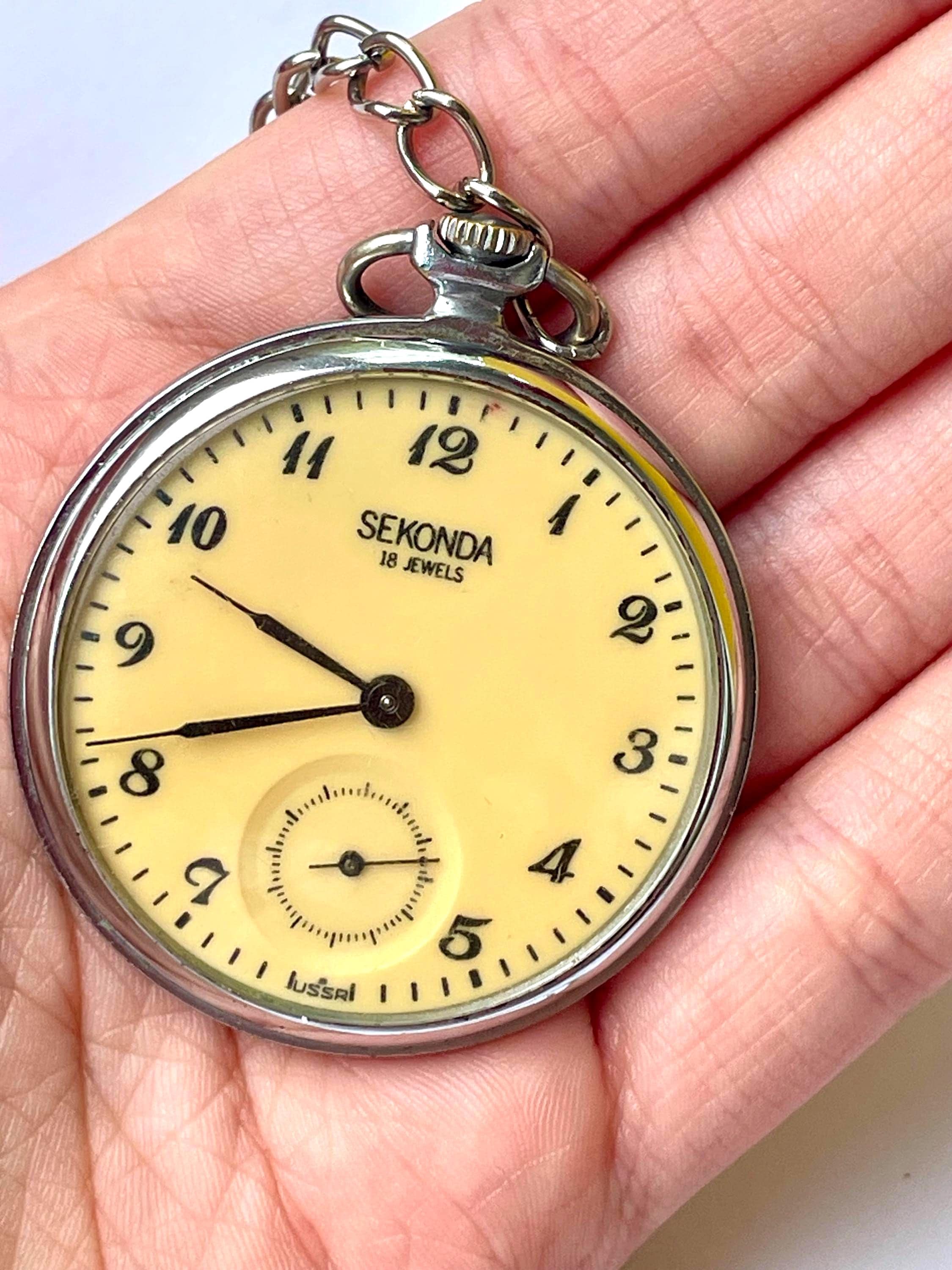 Working Soviet Mechanical Pocket Watch Sekonda 18 Jewels Railway