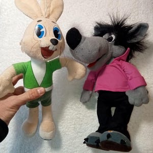Wolf and Hare from the Soviet cartoon, Character from the Soviet cartoon "Well, wait a minute! Hare and wolf, Plush toy, Cartoon toy