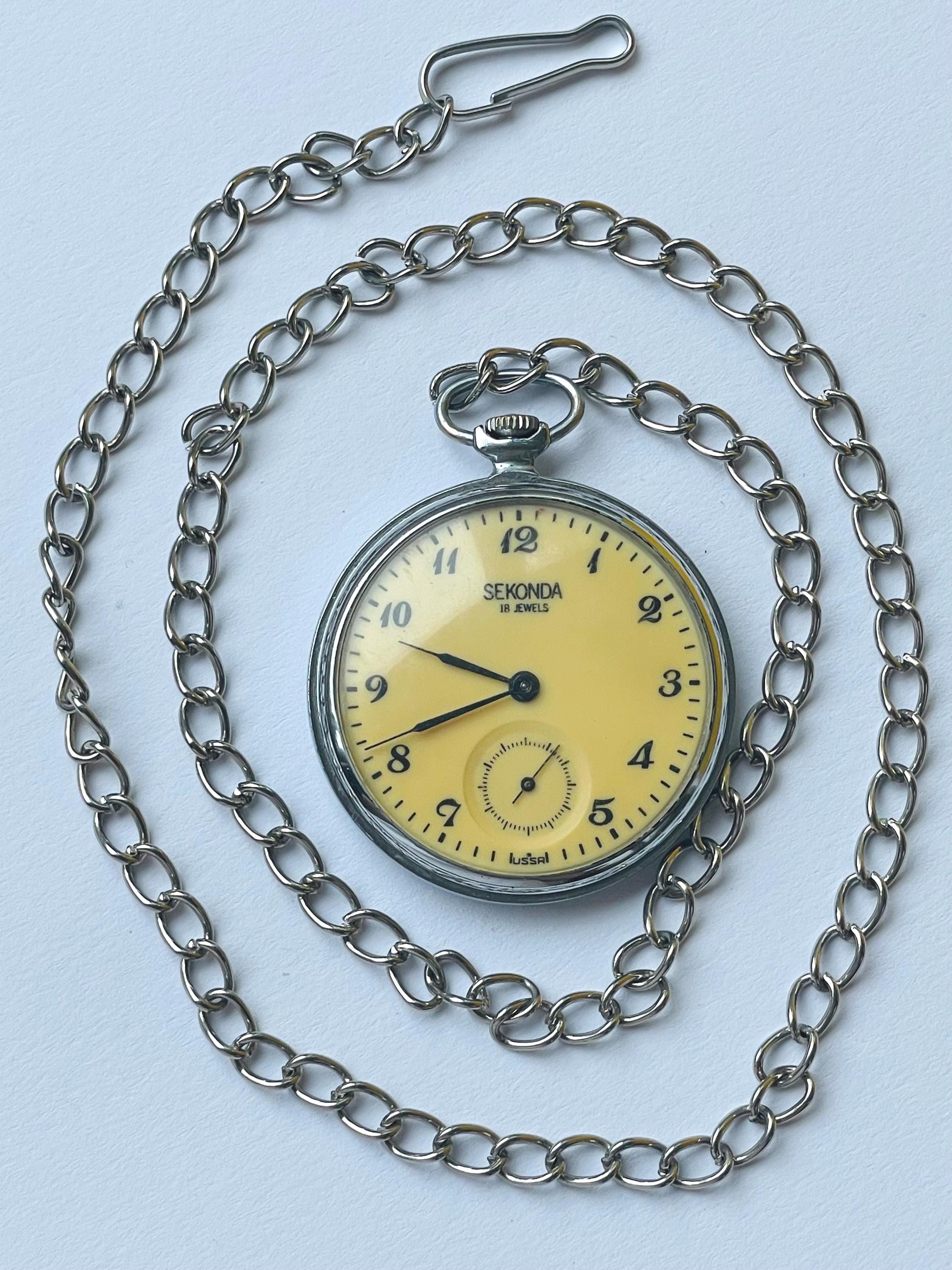 Working Soviet Mechanical Pocket Watch Sekonda 18 Jewels Railway 