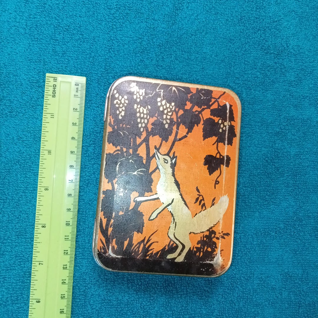 Ussr Box Vintage Tin Box, Soviet Box Fox and Grapes, USSR Tin Box, Ukraine, Kyiv ...