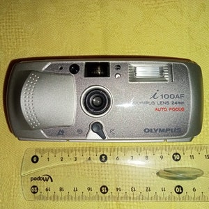 Working film camera for beginners Olympus J 100AF / Lens 24 mm. The simplest vintage camera of the 90s. Rare film camera.