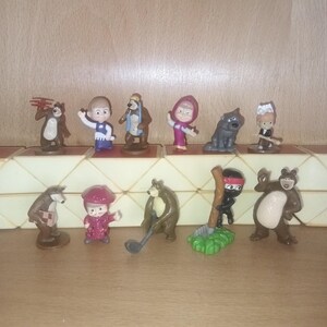 Incomplete collection of Masha and the Bear, Kinder Surprise, Kinder Surprise figurines, Soviet cartoon characters
