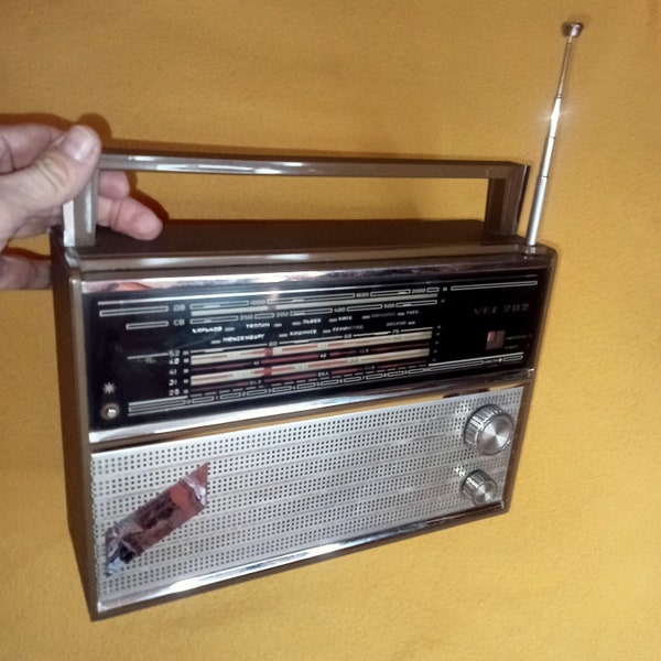 Working rare brown radio receiver VEF 202.Old Soviet radio of the 70s.Portable radio transistor of the USSR.Rare collectible radioHome decor