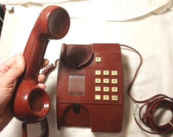 Vintage British Telecom Push Button Landline Phone, Maroon Red Burgundy 1980s Retro Tabletop Landline, Prop, Photography Decor, Untested