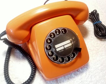 Working Orange stationary Telephone Siemens model Post Fe TAp 611-2 DDR German,Soviet era telephone 80s,Vintage telephone,Old apparatus