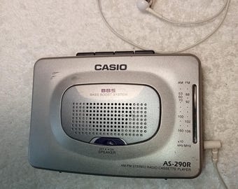 Working mini cassette recorder Casio AS-290R, AM/FM stereo cassette radio player,vintage stylish cassette radio player