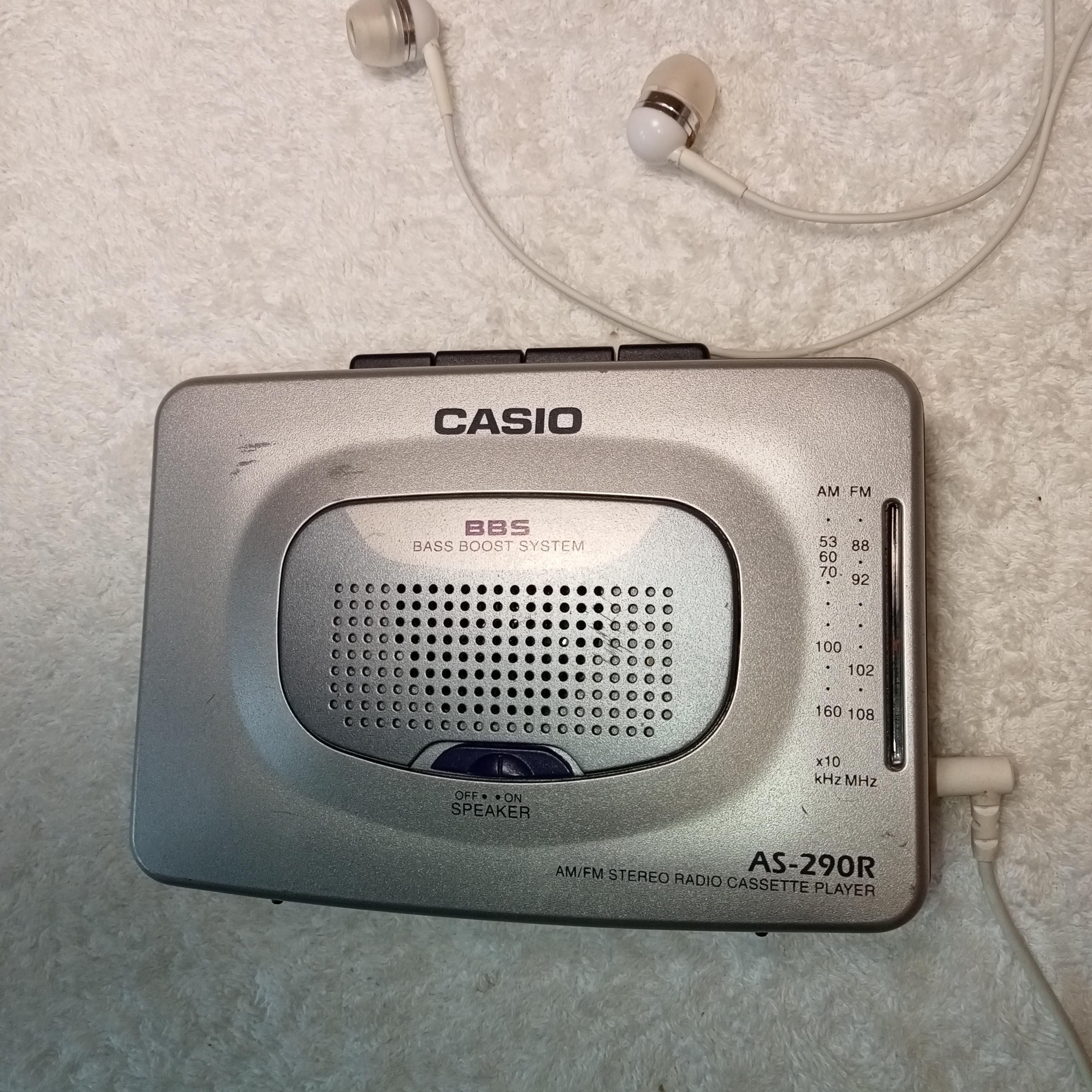 Mini enregistreur à cassettes Casio AS-290R, lecteur radio à cassette stéréo AM/FM, lecteur radio à cassettes vintage élégant