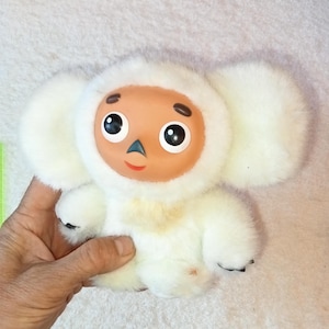 Soviet white Cheburashka, Cheburashka, plush character,Vintage souvenir,Plush speaking toy,Plush Cheburashka, Cartoon toy, Rare toy