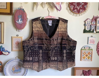 90&#39;s/00&#39;s VTG Bonworth  earthy embroidered boho whimsygoth tapestry vest--fits plus