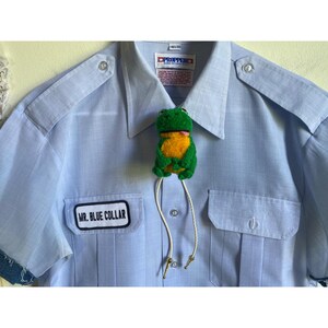 vintage handmade fuzzy green frog stuffy clowncore kidcore bolo tie