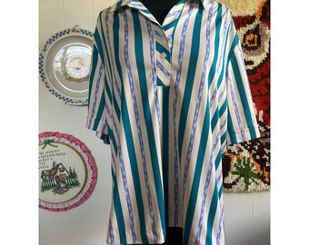 80's vintage funky striped menswear style collared top