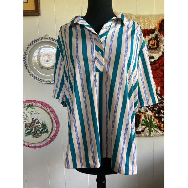 80's vintage funky striped menswear style collared top