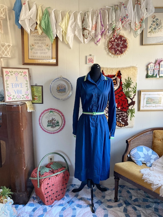 70's/80's navy blue vintage shirt dress