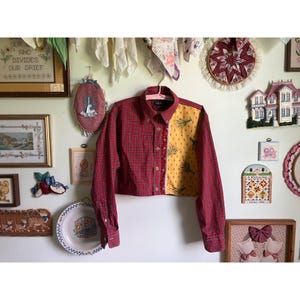 00's Ralph Lauren plaid upcycled patchwork country western cropped button down