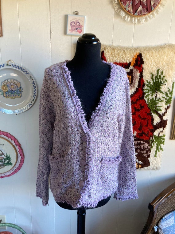 purple houndstooth textured button cardigan - image 3