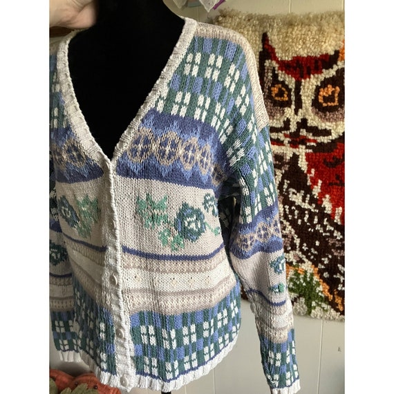90's vintage geometric and floral patterned knit … - image 3