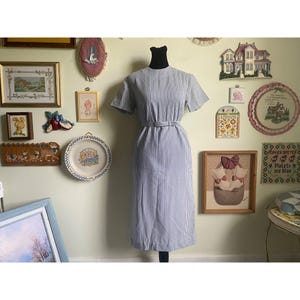 60&#39;s vintage handmade striped seersucker shift dress with matching belt