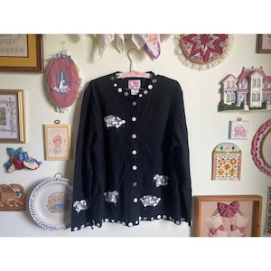 90&#39;s/00&#39;s VTG Quacker Factory kitsch button accent sheep wool cardigan