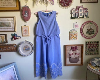 90's/00's NWT Rare Editions blue embroidered flare leg jumpsuit