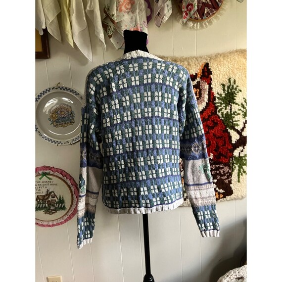90's vintage geometric and floral patterned knit … - image 2