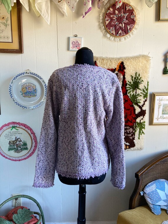 purple houndstooth textured button cardigan - image 4