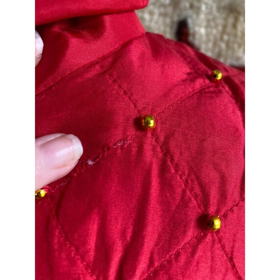 80's vintage cherry red quilted & beaded zip up w… - image 5