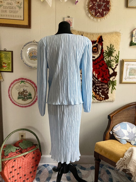 80's pleated pastel bejeweled blue shift dress - image 3