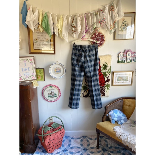 70's vintage plaid high waisted plaid trousers