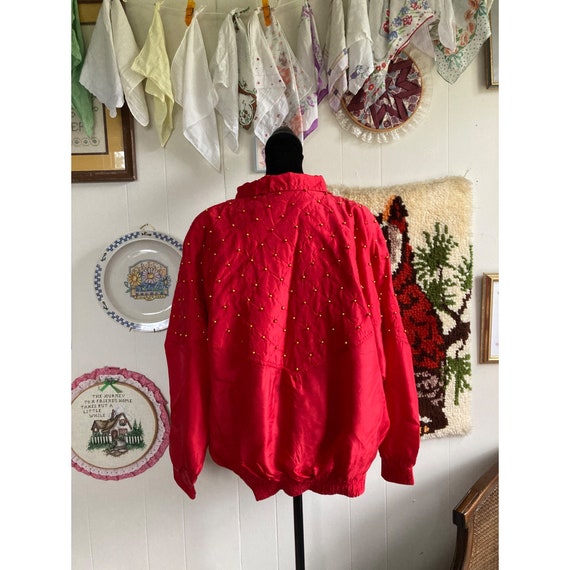80's vintage cherry red quilted & beaded zip up w… - image 2