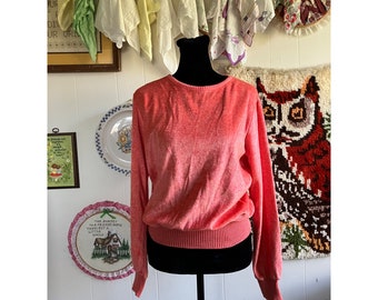 70's vintage Velour coral/orange long sleeve sweatshirt