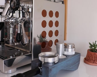 Hand Crafted Vertical Tamping Station for 58mm Portafilters | Tainted Blue