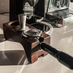 Hand Crafted Vertical Tamping Station for 58mm Portafilters | Tainted Brown