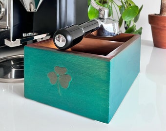 Handmade Recycled Wood Espresso Knock Box | Saint Patrick's Day Edition