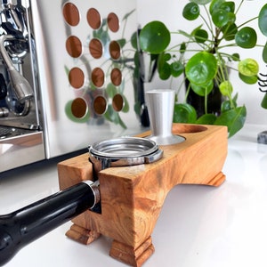 Hand Crafted Vertical Tamping Station for 58mm Portafilters | Natural Cherry Wood