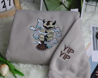 Appa Avatar Embroidered sweatshirt, Bison custom design sweatshirt, yip yip Appa sweatshirt