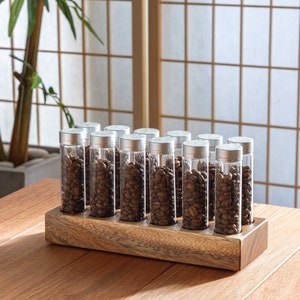 12 Tubes Wood 20g / 25g Coffee Beans Storage Tubes w Degas Valve Raintree