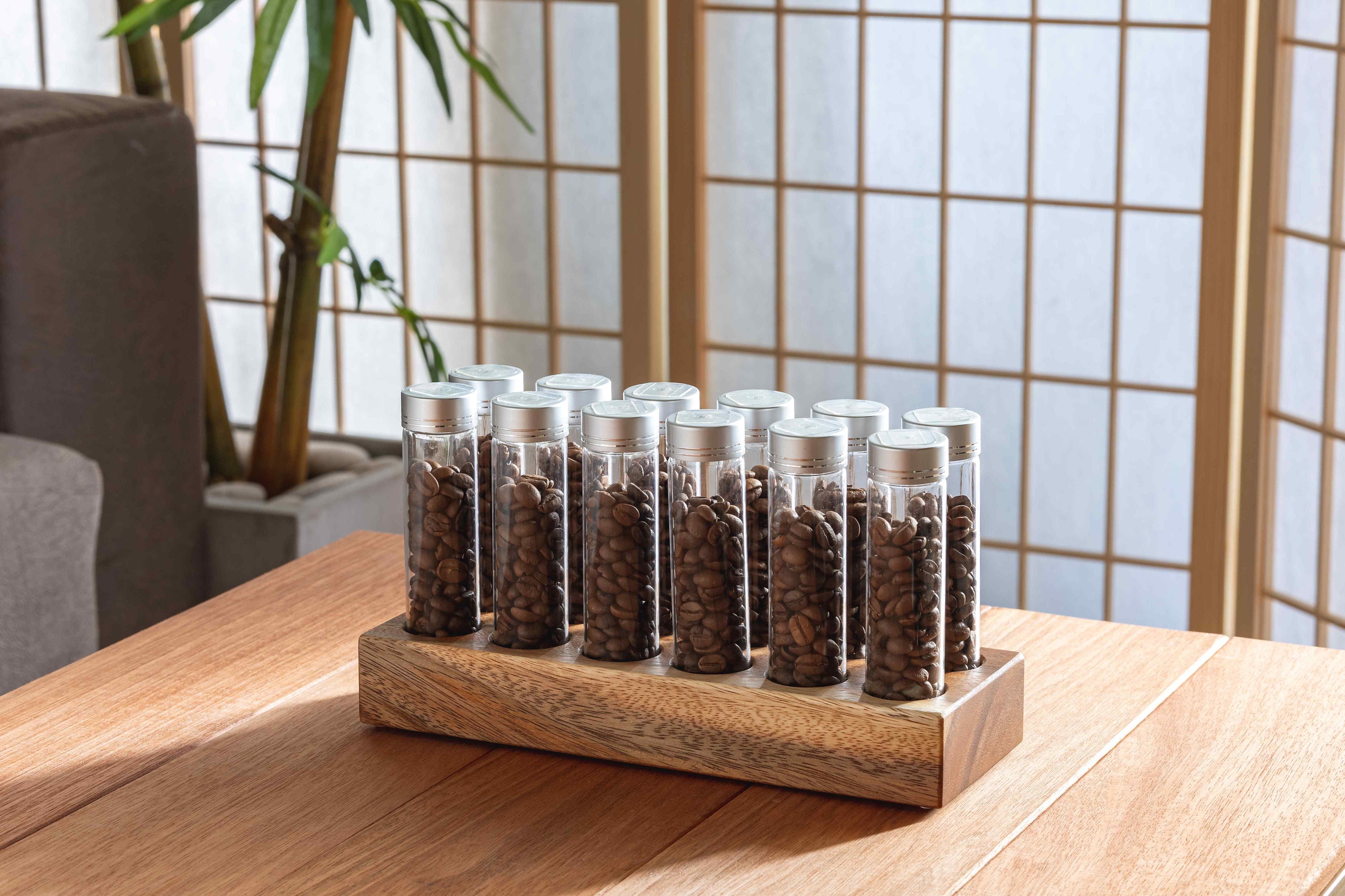12 Tubes Wood 20g / 25g Coffee Beans Storage Tubes W Degas Valve