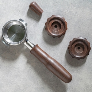 Walnut Rocket Espresso Wood Parts - Engraved Portafilter, 2 Big Knobs and Brewing Lever Knob
