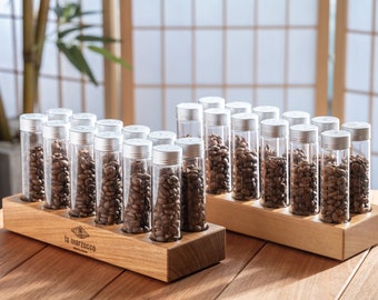 12 Tubes Light Wood 20g/ 25g Coffee Beans Storage Tubes w optional Degas valve