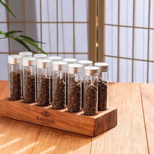 12 Tubes Wood 20g / 25g Coffee Beans Storage Tubes w Degas Valve Natural Mahogany