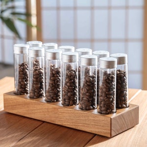 12 Tubes Wood 20g / 25g Coffee Beans Storage Tubes w Degas Valve Angsana (Oak)