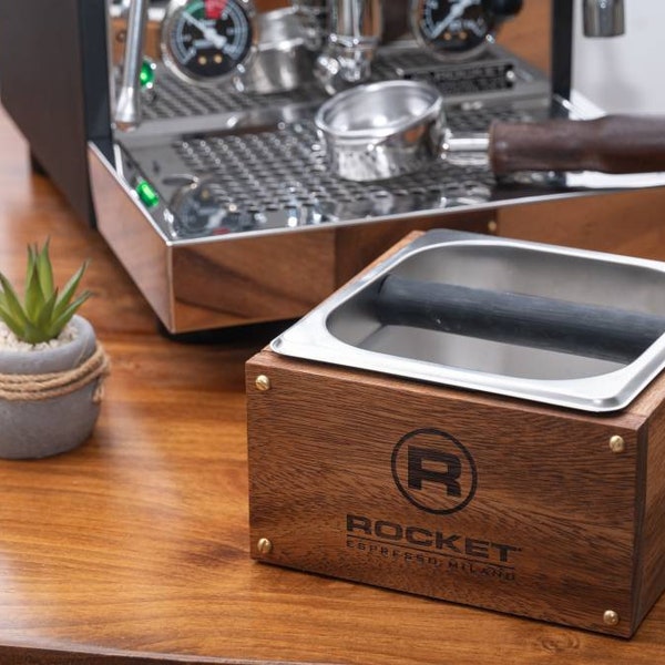 Scatola portaoggetti in legno per bar espresso con dettagli in ottone - Personalizzabile con incisione - Mogano, Raintree, Angsana, Noce