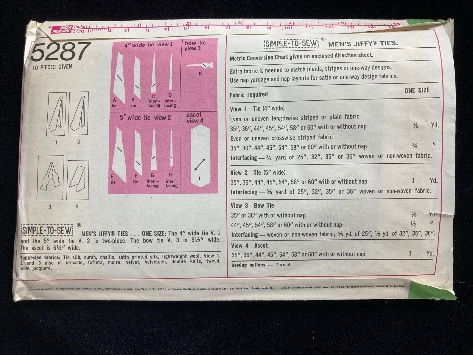Vintage 1972 Ties Pattern Simplicity 5287 - Etsy