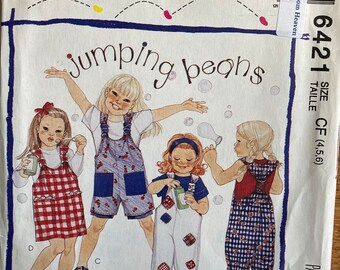 McCall's 6421 Easy McCall's child's sizes 4,5,6 Vintage 1993 overalls and rompers, new uncut!