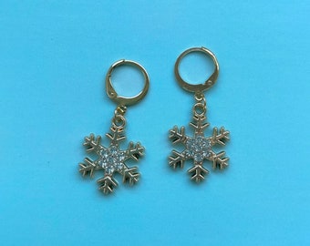 Snowflake Christmas earrings subtle handmade festive winter cute drop earrings jewellery fun present gift winter jewellery