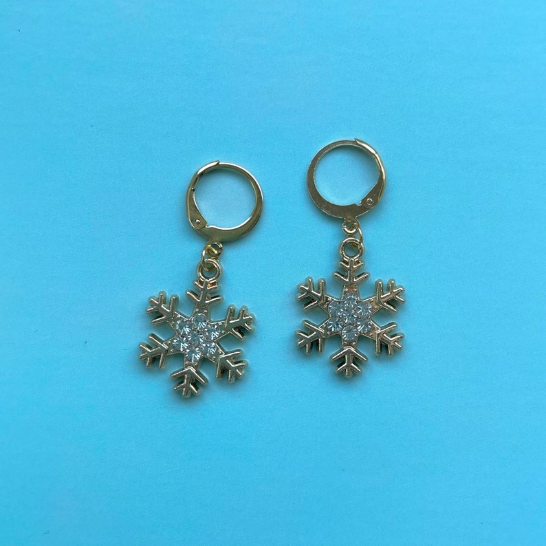 Snowflake Christmas earrings subtle handmade festive winter cute drop earrings jewellery fun present gift winter jewellery image 1