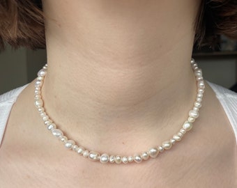 Freshwater pearl necklace bridal jewellery irregular assorted gift for her gold toggle clasp trendy choker mixed size plain staple necklace