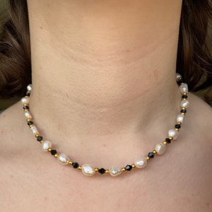 Collar de perlas negras de agua dulce, collar hecho a mano, collar de perlas genuinas, collar de longitud personalizada, gargantilla de perlas, única y bonita