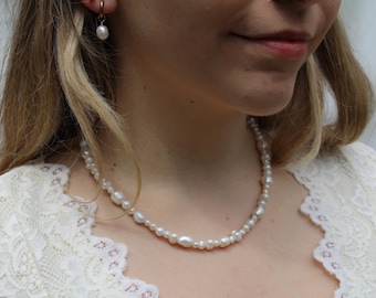 Freshwater pearl necklace bridal jewellery irregular assorted gift for her gold toggle clasp trendy choker mixed size plain staple necklace