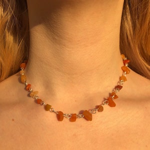 Orange aventurine necklace gemstone chip rosary chain satellite chain orange quarts crystal chip handmade beaded necklace choker